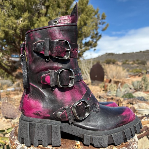 A.S.98 HAMISH FUCHSIA DAMI MOTO BRUSH OFF PLATFORM BIKER BOOTS - Picture 5 of 16